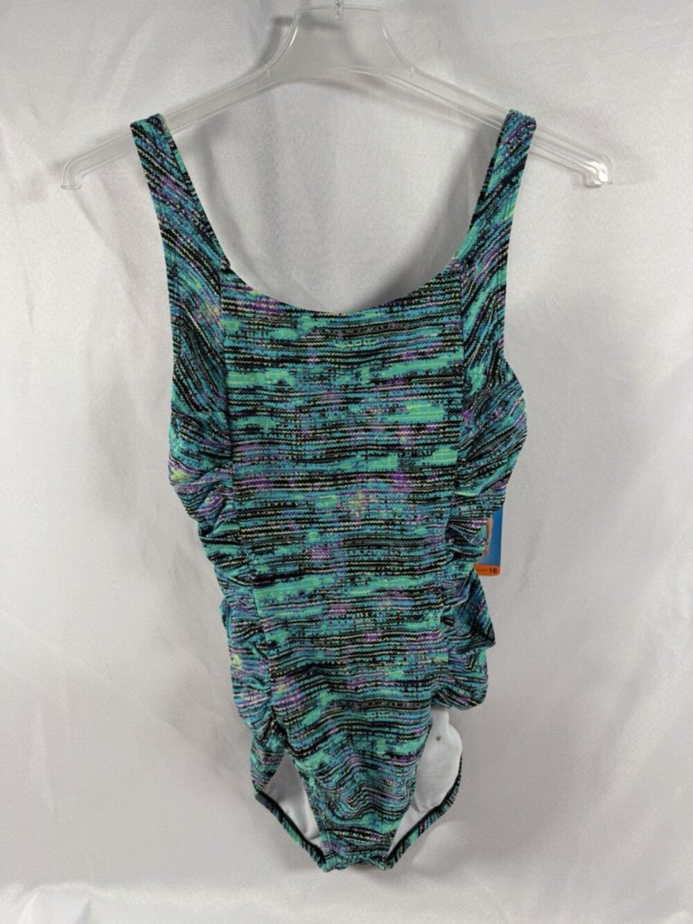 Speedo Shirred Princess One Piece Swimsuit Womens 16 Teal Black Purple NWT